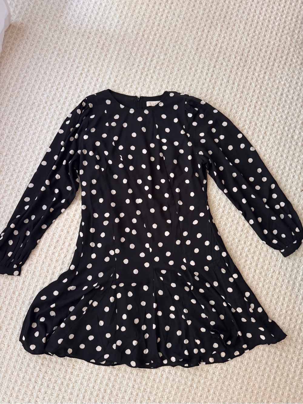 LOFT Black Dress with White Polka Dots - Long Sleeve Mini - Size 8